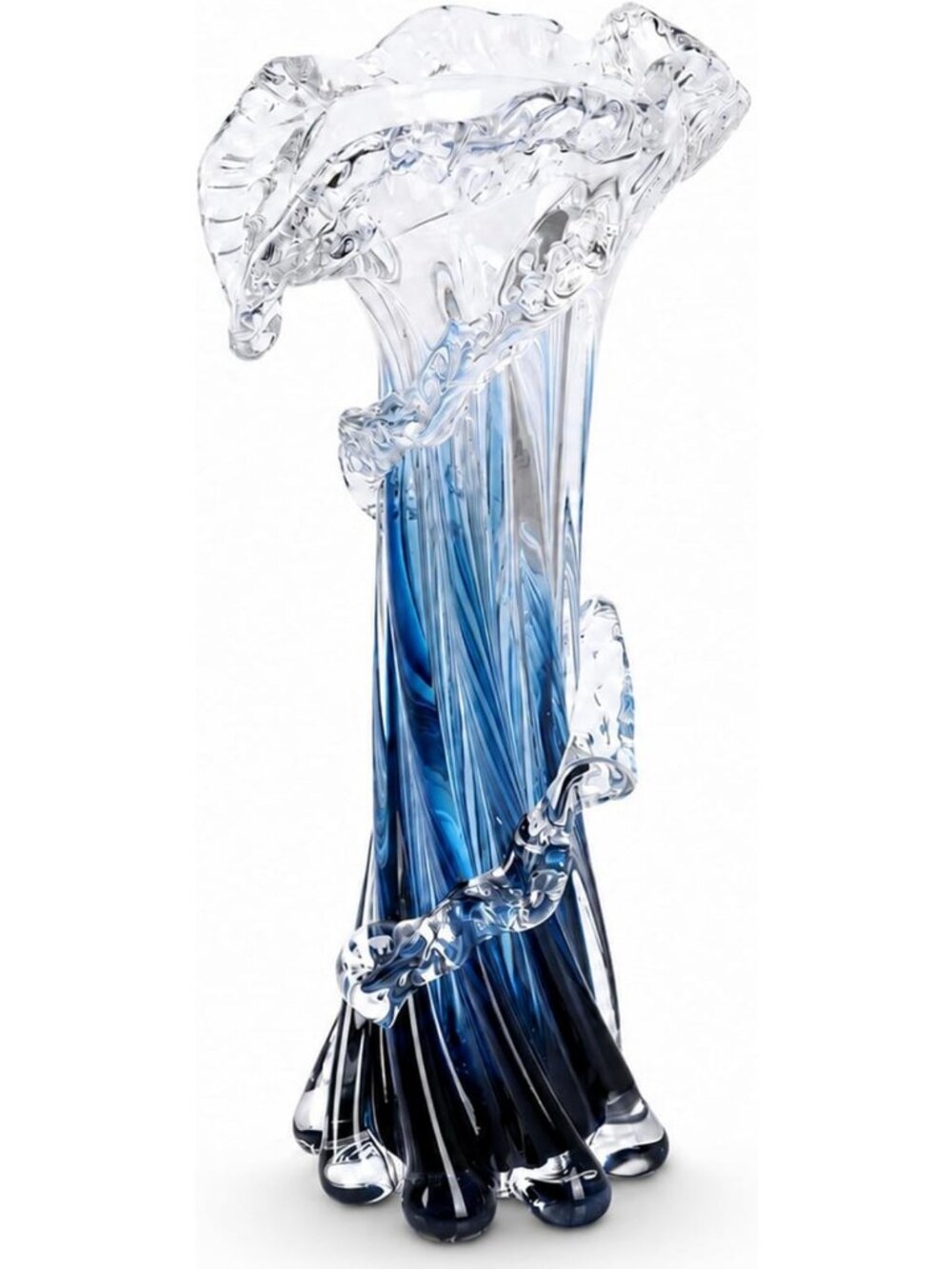 12” Blue Blown Glass Vase - Modern Coastal Art Centerpiece for Home & Weddings